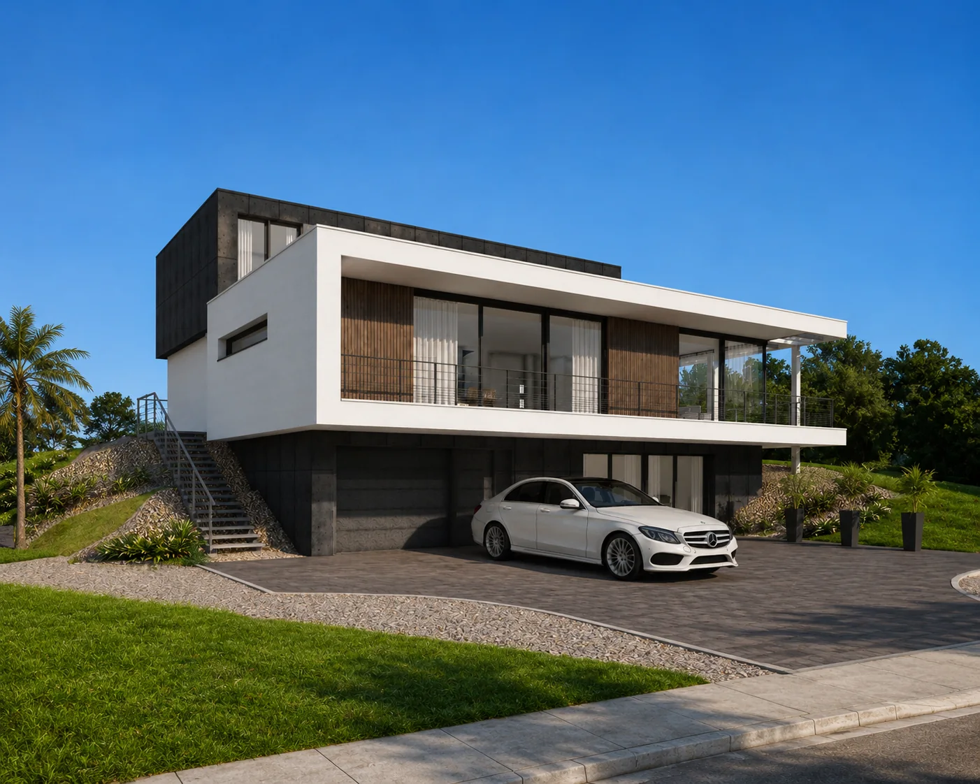 Segundo ângulo do render final de residência moderna